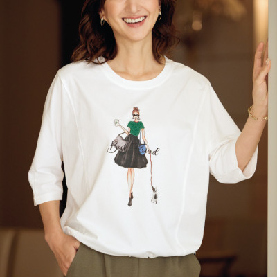 裾ドローストリング仕様プリントTシャツ