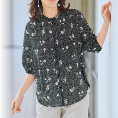 小花柄プリントシフォンブラウス