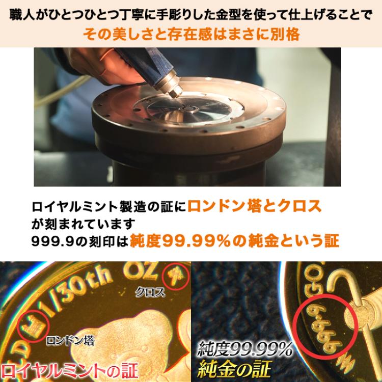 純金テディベアコイン1/20オンスペンダント