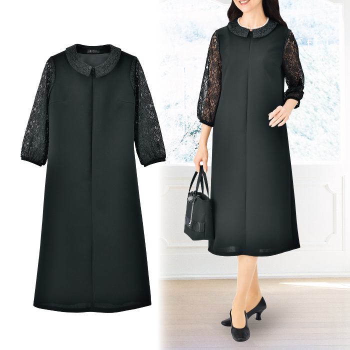 <eclaT style(R)BLACK>フォーマル袖レースワンピース