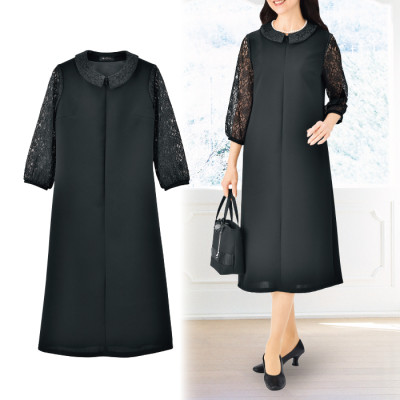 <eclaT style(R)BLACK>フォーマル袖レースワンピース