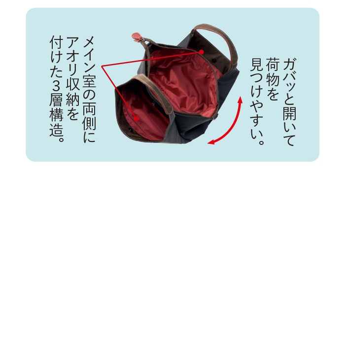 はっ水加工の多収納2WAYハンドバッグ