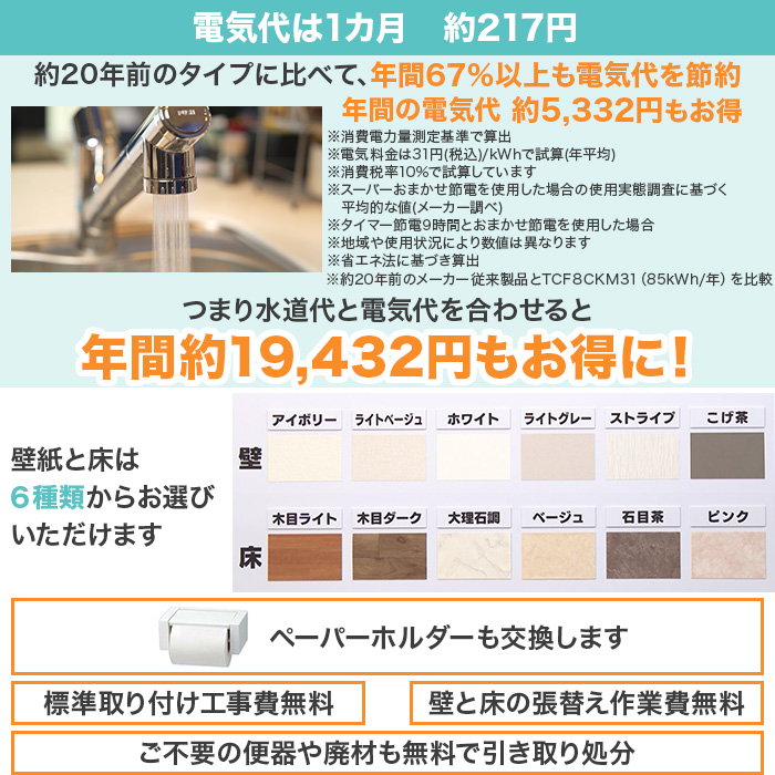 TOTOトイレリフォーム 洋&rarr;洋 ウォシュレット (ノズルきれい・W保温機能付き・蓋オート開閉)
