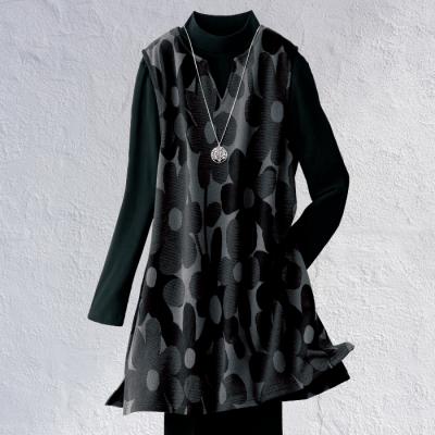 花柄ジャカードキーネックジャンパードレス