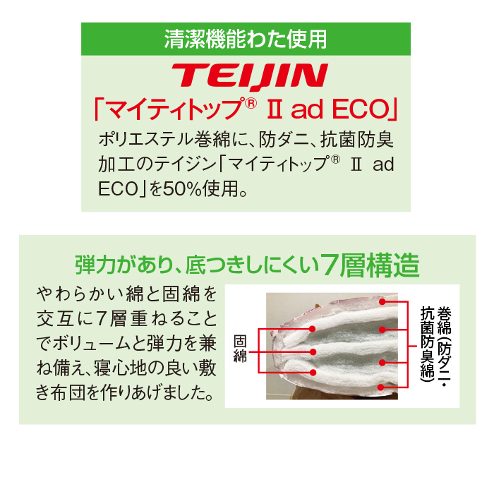 柄任せ 日本製ボリューム7層敷き布団 シングル