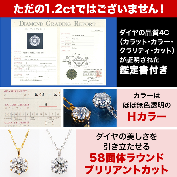 松屋銀座外商部 鑑定書付き1.2ctダイヤモンドペンダント