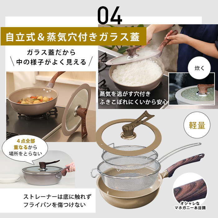 ギャル曽根プロデュース！スルッと長持ち万能フライパン鍋4点セット 直火用