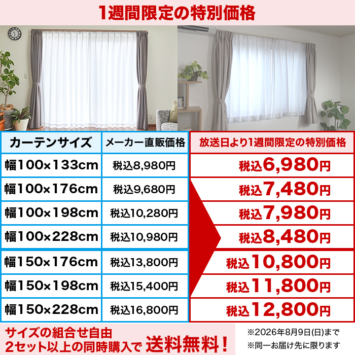 テイジン 高機能遮熱レースカーテン2枚組【150×228cm】 | テレビ